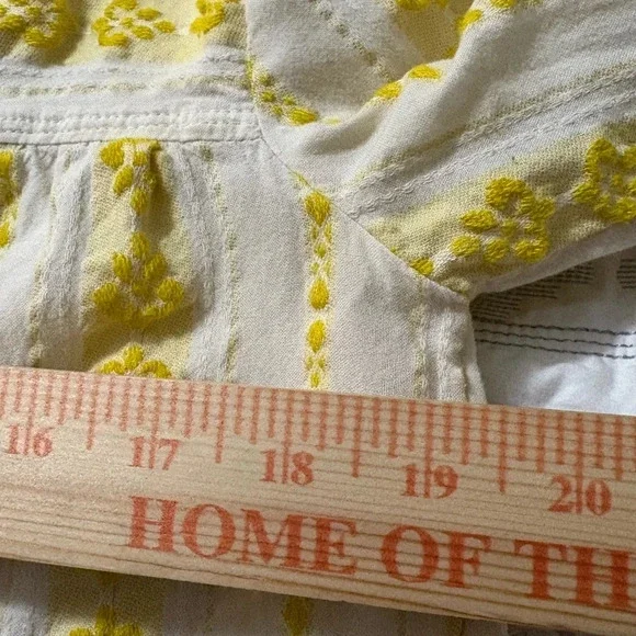 Loft Butter Yellow and Cream Long Sleeve Embellished Blouse. 3/4 Button Up. - Picture 9 of 13